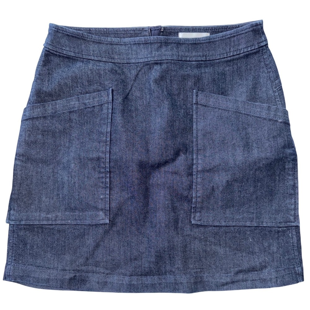 LOFT Dark Indigo Denim Mini Skirt with Front Patch Pockets Size 6
